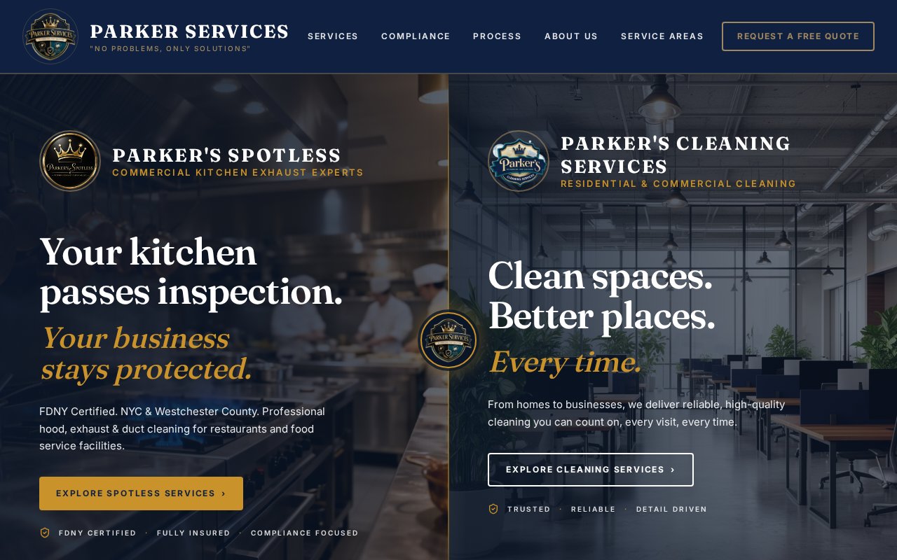 Parker Services landing page screenshot