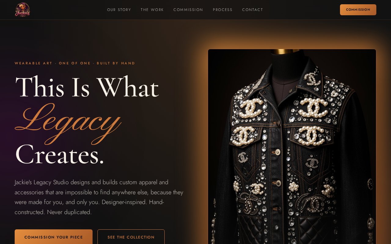 Jackie's Legacy Studio landing page screenshot